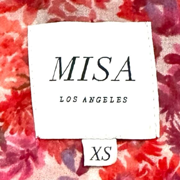 MISA Los Angeles Leeva Pink Floral Bell Sleeve Mini Ruffle Dress Women’s XS - Picture 4 of 8